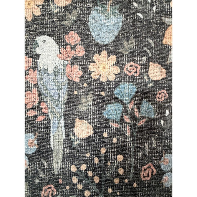 Washable Versailles H1373 Traditional Floral Border Distressed Soft Digitally Printed Lightweight Textured Polyester Flatweave Charcoal Black/Midnight Blue/Steel Blue/Powder Blue/Blush Pink Rug
