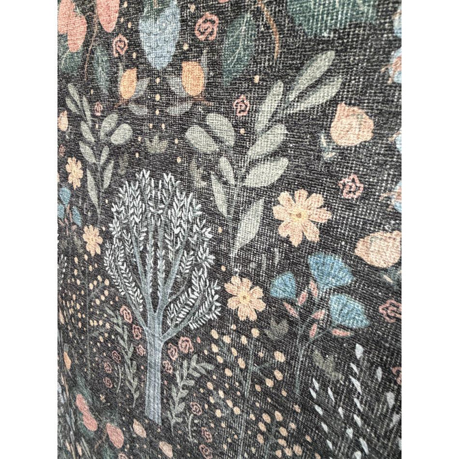 Washable Versailles H1373 Traditional Floral Border Distressed Soft Digitally Printed Lightweight Textured Polyester Flatweave Charcoal Black/Midnight Blue/Steel Blue/Powder Blue/Blush Pink Rug