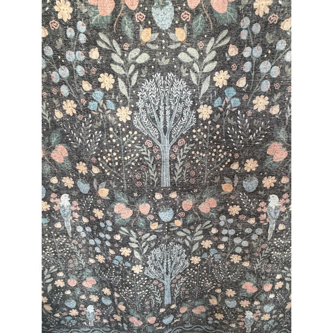 Washable Versailles H1373 Traditional Floral Border Distressed Soft Digitally Printed Lightweight Textured Polyester Flatweave Charcoal Black/Midnight Blue/Steel Blue/Powder Blue/Blush Pink Rug