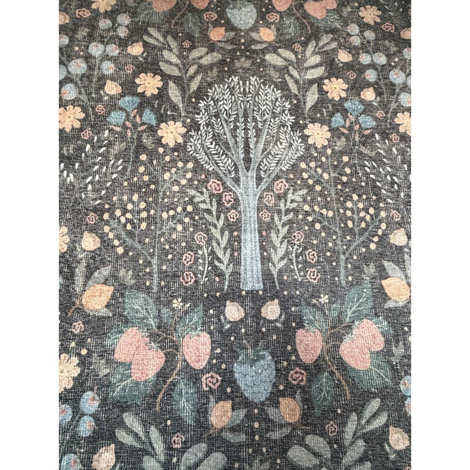 Washable Versailles H1373 Traditional Floral Border Distressed Soft Digitally Printed Lightweight Textured Polyester Flatweave Charcoal Black/Midnight Blue/Steel Blue/Powder Blue/Blush Pink Rug