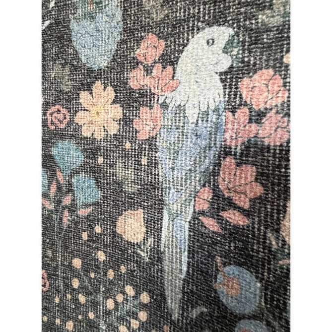 Washable Versailles H1373 Traditional Floral Border Distressed Soft Digitally Printed Lightweight Textured Polyester Flatweave Charcoal Black/Midnight Blue/Steel Blue/Powder Blue/Blush Pink Rug