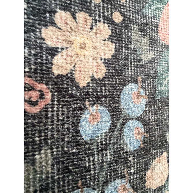 Washable Versailles H1373 Traditional Floral Border Distressed Soft Digitally Printed Lightweight Textured Polyester Flatweave Charcoal Black/Midnight Blue/Steel Blue/Powder Blue/Blush Pink Rug