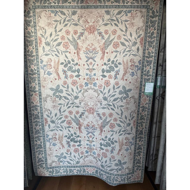 Washable Versailles H1423 Traditional Floral Border Distressed Soft Digitally Printed Lightweight Textured Polyester Flatweave Soft Beige/Powder Blue/Blush Pink Rug
