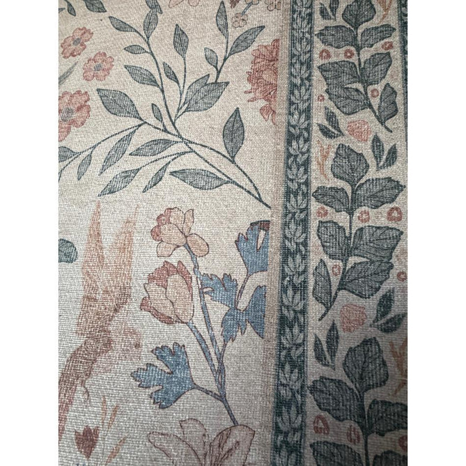 Washable Versailles H1423 Traditional Floral Border Distressed Soft Digitally Printed Lightweight Textured Polyester Flatweave Soft Beige/Powder Blue/Blush Pink Rug
