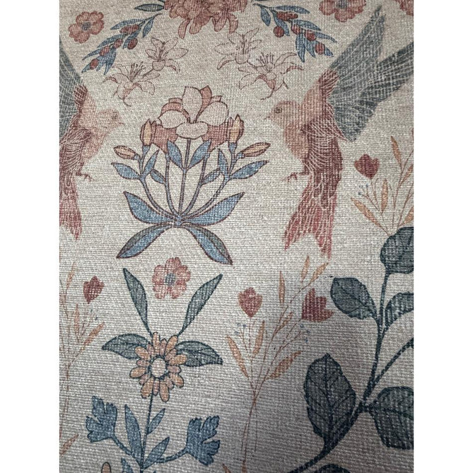 Washable Versailles H1423 Traditional Floral Border Distressed Soft Digitally Printed Lightweight Textured Polyester Flatweave Soft Beige/Powder Blue/Blush Pink Rug