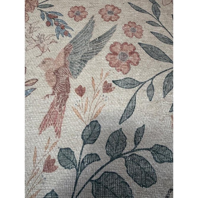 Washable Versailles H1423 Traditional Floral Border Distressed Soft Digitally Printed Lightweight Textured Polyester Flatweave Soft Beige/Powder Blue/Blush Pink Rug