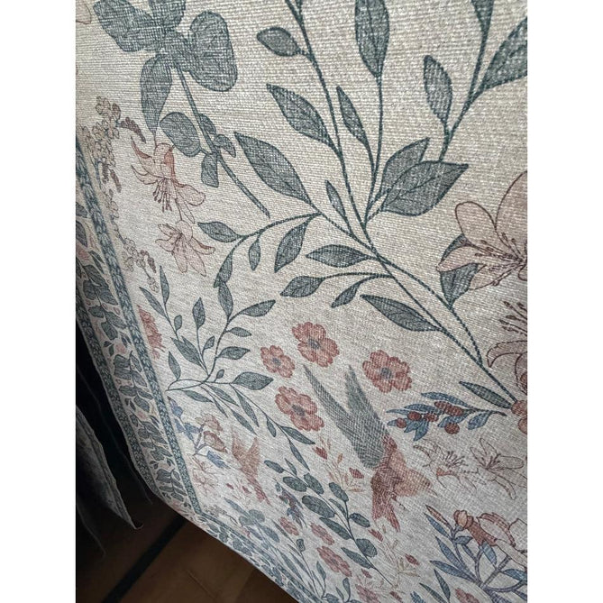 Washable Versailles H1423 Traditional Floral Border Distressed Soft Digitally Printed Lightweight Textured Polyester Flatweave Soft Beige/Powder Blue/Blush Pink Rug