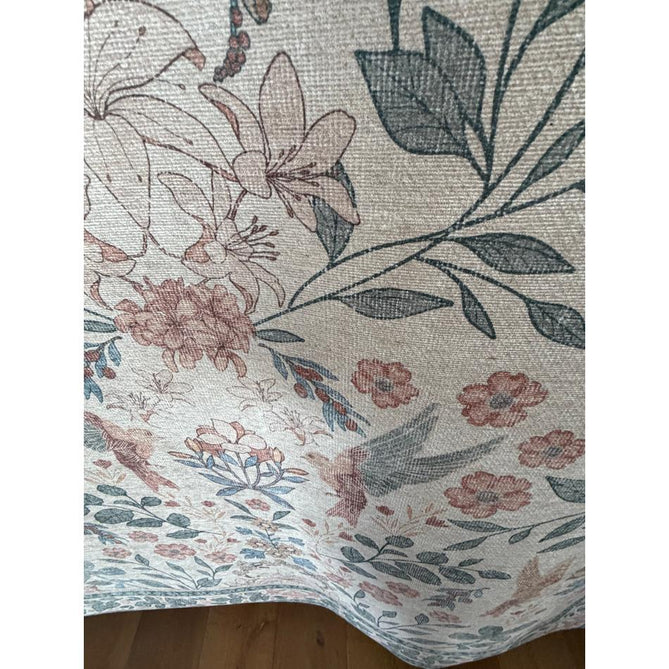 Washable Versailles H1423 Traditional Floral Border Distressed Soft Digitally Printed Lightweight Textured Polyester Flatweave Soft Beige/Powder Blue/Blush Pink Rug