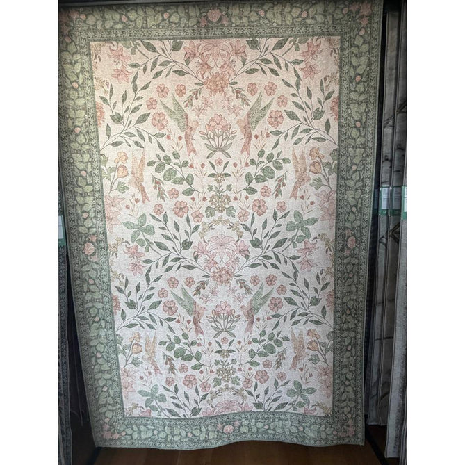 Washable Versailles H1423 Traditional Floral Border Distressed Soft Digitally Printed Lightweight Textured Polyester Flatweave Light Beige/Sage Green/Warm Rose Rug