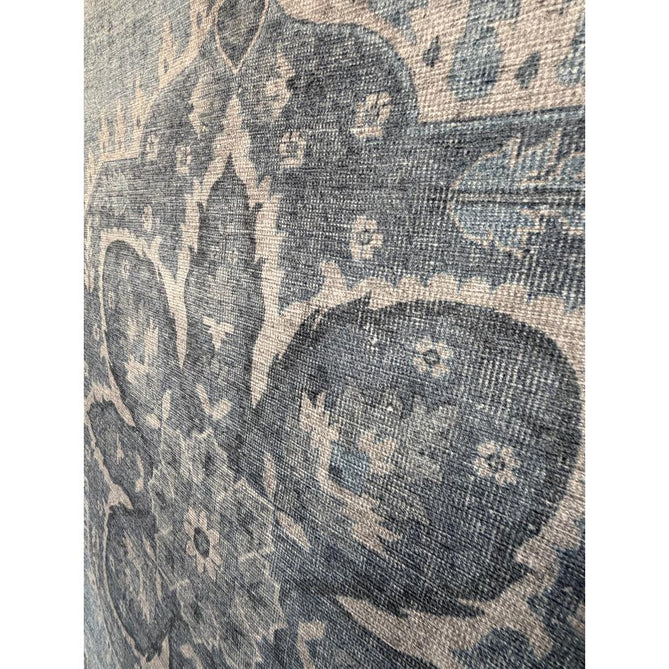 Washable Zahra S0063 Traditional Vintage Distressed Medallion Border Digitally Printed Lightweight Textured Polyester Flatweave Light Sky Blue/Slate Blue/Ivory Rug