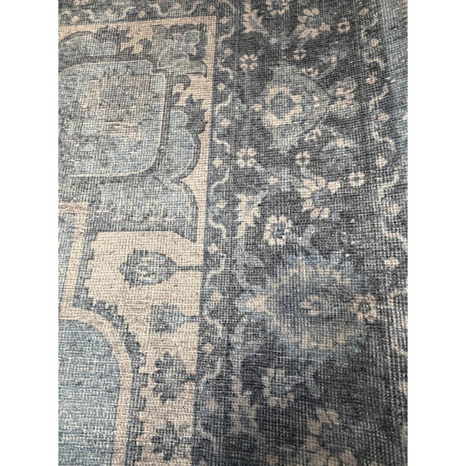 Washable Zahra S0063 Traditional Vintage Distressed Medallion Border Digitally Printed Lightweight Textured Polyester Flatweave Light Sky Blue/Slate Blue/Ivory Rug
