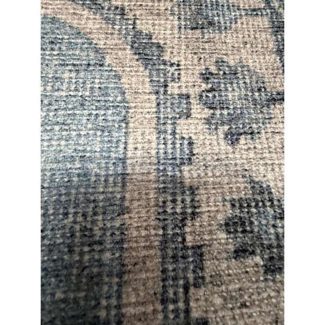 Washable Zahra S0063 Traditional Vintage Distressed Medallion Border Digitally Printed Lightweight Textured Polyester Flatweave Light Sky Blue/Slate Blue/Ivory Rug