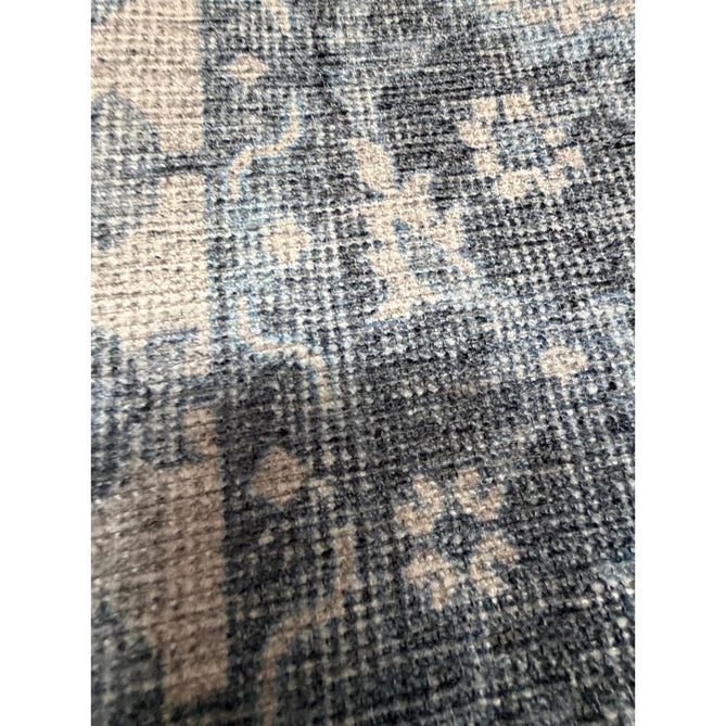 Washable Zahra S0063 Traditional Vintage Distressed Medallion Border Digitally Printed Lightweight Textured Polyester Flatweave Light Sky Blue/Slate Blue/Ivory Rug