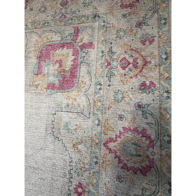 Washable Zahra S0063 Traditional Vintage Distressed Medallion Border Digitally Printed Lightweight Textured Polyester Flatweave Warm Cream/Pastel Pink/Rose/Powder Blue/Peach/Golden Beige Rug