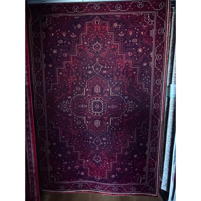 Dubai 62101 Traditional Persian Floral Medallion Border Soft High Density Smooth Touch Polyester Deep Red/Navy/Black/White Runner