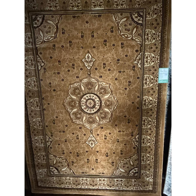 Heritage 4400 Traditional Medallion Floral Tonal Vine Border Soft Carved Hi-Low Durable Polypropylene Golden Beige/Cream/Brown/Tan Rug