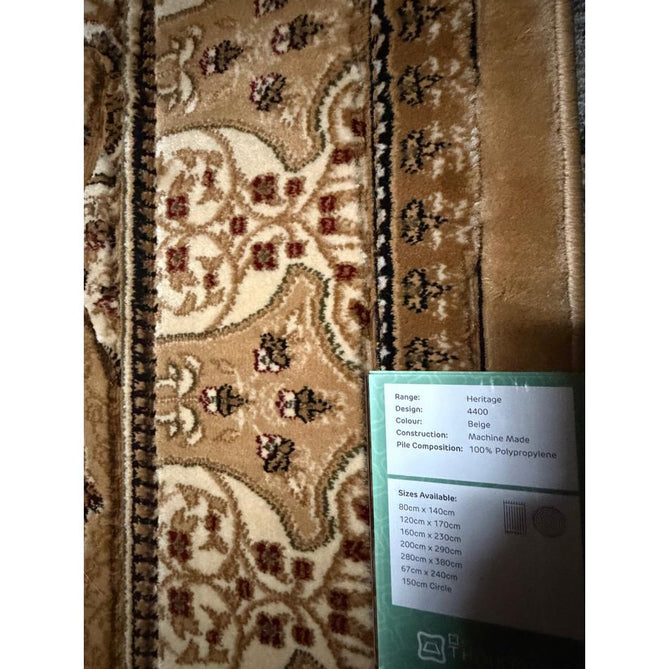 Heritage 4400 Traditional Medallion Floral Tonal Vine Border Soft Carved Hi-Low Durable Polypropylene Golden Beige/Cream/Brown/Tan Rug