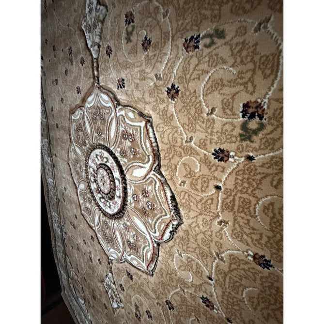 Heritage 4400 Traditional Medallion Floral Tonal Vine Border Soft Carved Hi-Low Durable Polypropylene Golden Beige/Cream/Brown/Tan Rug