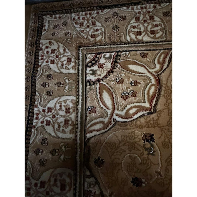 Heritage 4400 Traditional Medallion Floral Tonal Vine Border Soft Carved Hi-Low Durable Polypropylene Golden Beige/Cream/Brown/Tan Rug