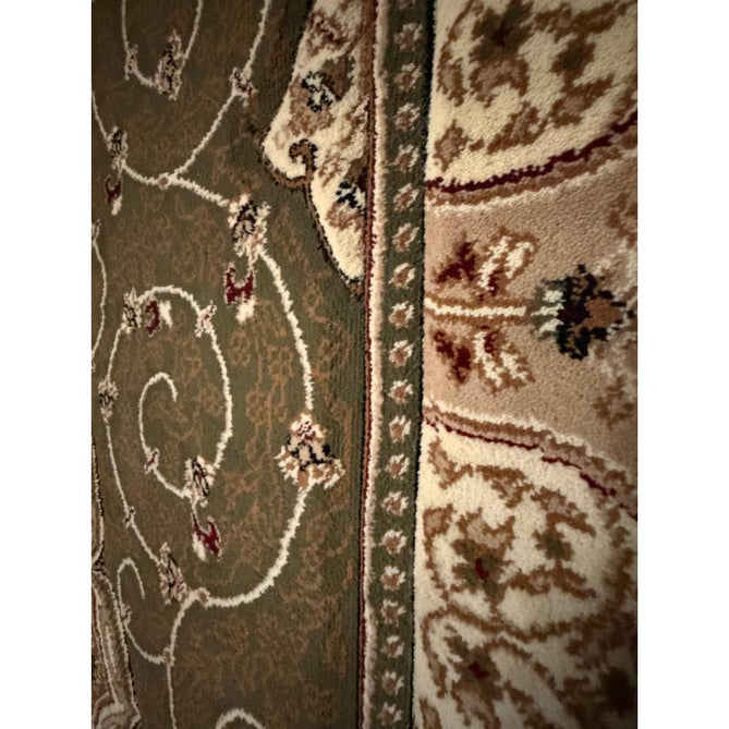 Heritage 4400 Traditional Medallion Floral Tonal Vine Border Soft Carved Hi-Low Durable Polypropylene Forest Green/Golden Beige/Cream Rug