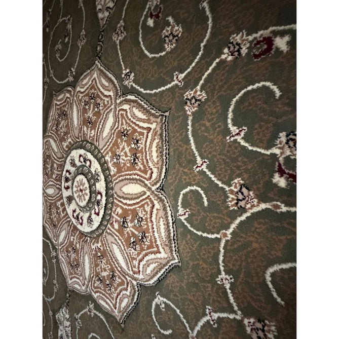 Heritage 4400 Traditional Medallion Floral Tonal Vine Border Soft Carved Hi-Low Durable Polypropylene Forest Green/Golden Beige/Cream Rug