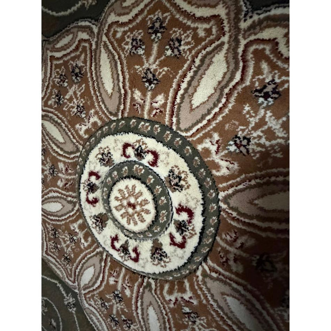 Heritage 4400 Traditional Medallion Floral Tonal Vine Border Soft Carved Hi-Low Durable Polypropylene Forest Green/Golden Beige/Cream Rug