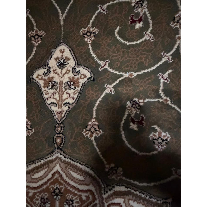 Heritage 4400 Traditional Medallion Floral Tonal Vine Border Soft Carved Hi-Low Durable Polypropylene Forest Green/Golden Beige/Cream Rug