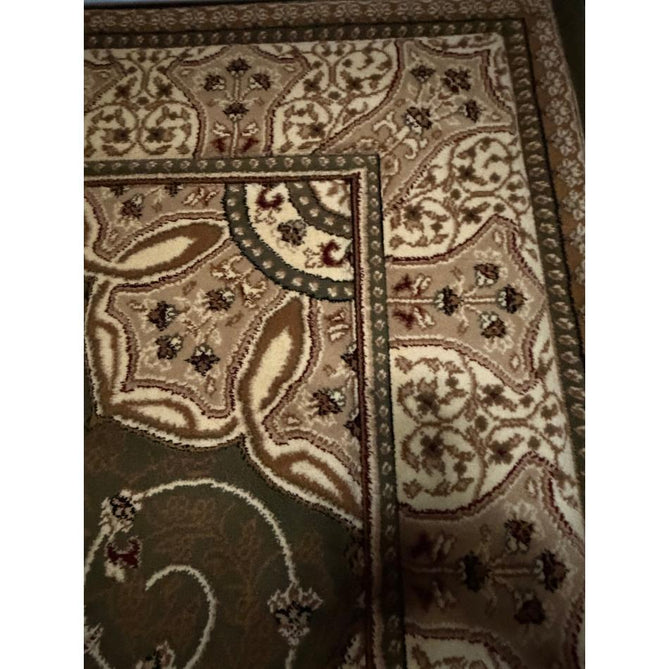 Heritage 4400 Traditional Medallion Floral Tonal Vine Border Soft Carved Hi-Low Durable Polypropylene Forest Green/Golden Beige/Cream Rug