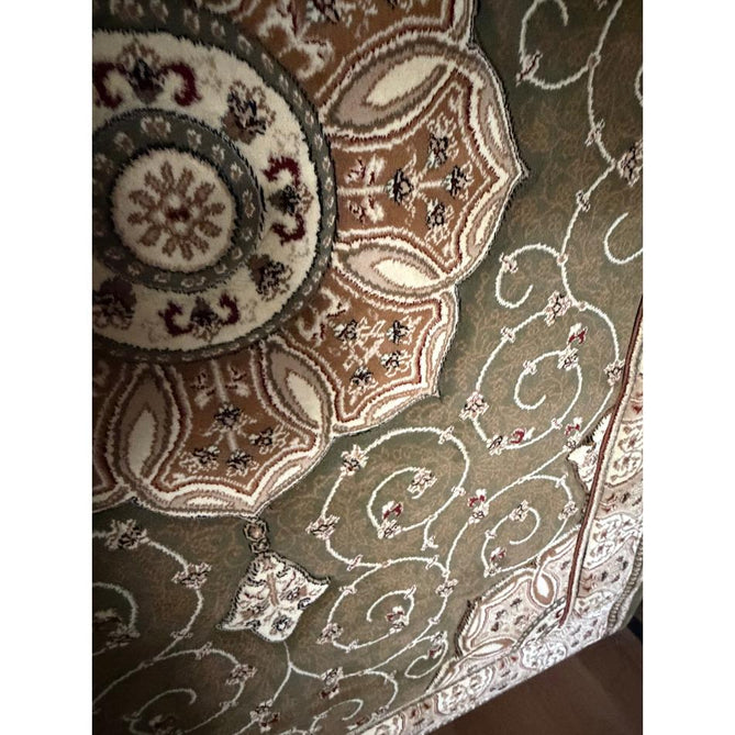 Heritage 4400 Traditional Medallion Floral Tonal Vine Border Soft Carved Hi-Low Durable Polypropylene Forest Green/Golden Beige/Cream Rug