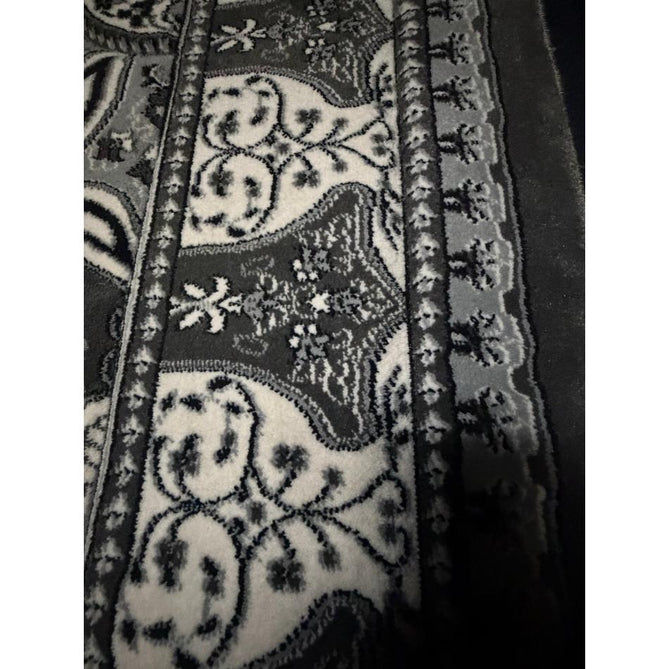 Heritage 4400 Traditional Medallion Floral Tonal Vine Border Soft Carved Hi-Low Durable Polypropylene Mid Grey/Silver/Charcoal/White Rug