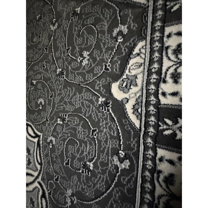 Heritage 4400 Traditional Medallion Floral Tonal Vine Border Soft Carved Hi-Low Durable Polypropylene Mid Grey/Silver/Charcoal/White Rug