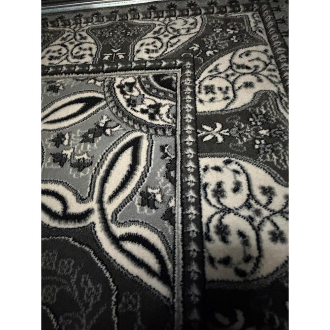 Heritage 4400 Traditional Medallion Floral Tonal Vine Border Soft Carved Hi-Low Durable Polypropylene Mid Grey/Silver/Charcoal/White Rug
