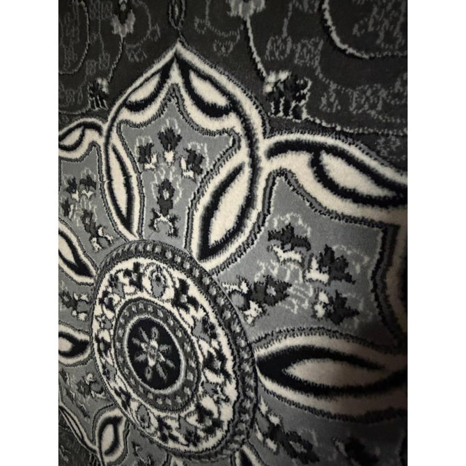 Heritage 4400 Traditional Medallion Floral Tonal Vine Border Soft Carved Hi-Low Durable Polypropylene Mid Grey/Silver/Charcoal/White Rug