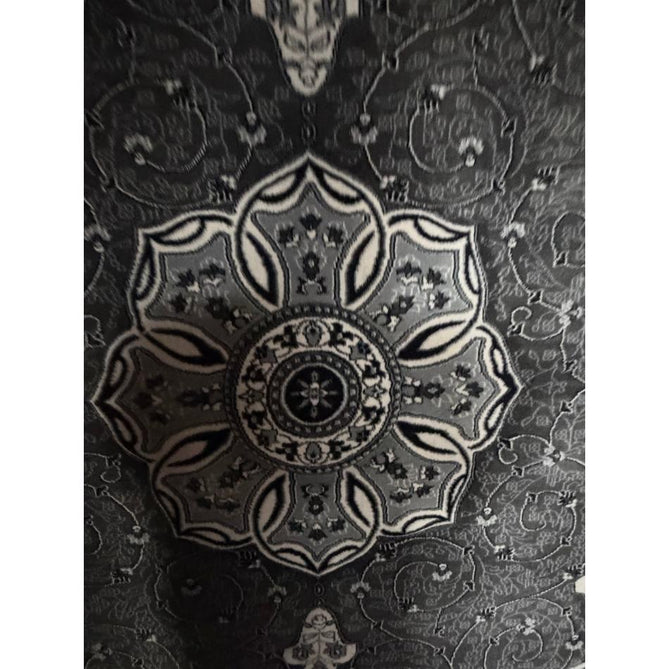 Heritage 4400 Traditional Medallion Floral Tonal Vine Border Soft Carved Hi-Low Durable Polypropylene Mid Grey/Silver/Charcoal/White Rug