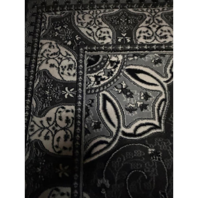 Heritage 4400 Traditional Medallion Floral Tonal Vine Border Soft Carved Hi-Low Durable Polypropylene Mid Grey/Silver/Charcoal/White Rug