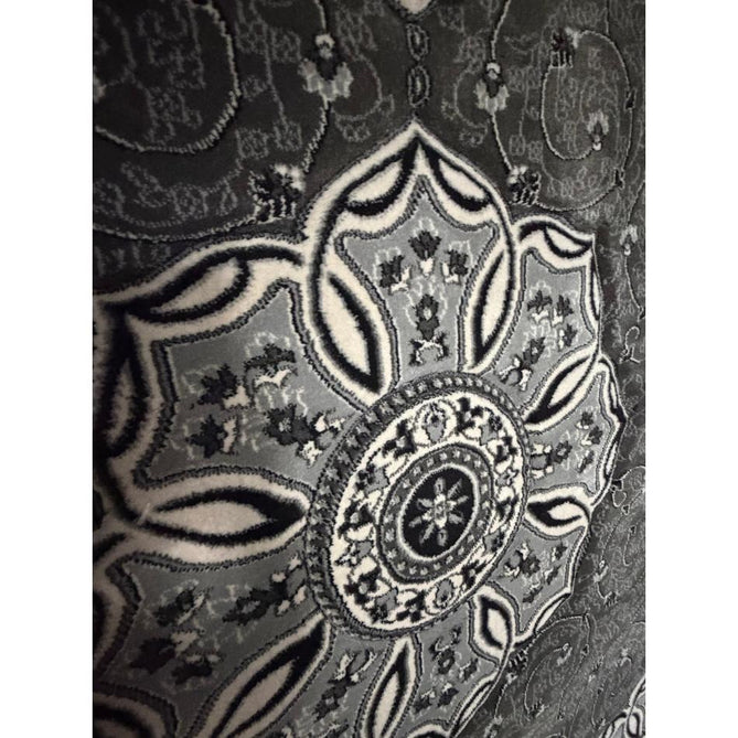 Heritage 4400 Traditional Medallion Floral Tonal Vine Border Soft Carved Hi-Low Durable Polypropylene Mid Grey/Silver/Charcoal/White Rug
