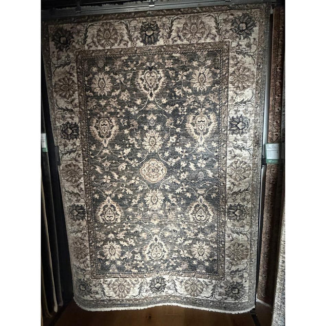 Vintage 35027 Traditional Persian Koum Distressed Floral Vine Border Soft Carved Textured Polypropylene Green/Beige/Cream/Blue Rug