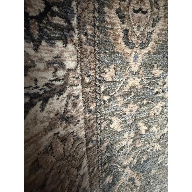 Vintage 35027 Traditional Persian Koum Distressed Floral Vine Border Soft Carved Textured Polypropylene Green/Beige/Cream/Blue Rug