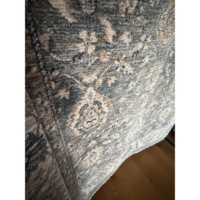 Vintage 35027 Traditional Persian Koum Distressed Floral Vine Border Soft Carved Textured Polypropylene Green/Beige/Cream/Blue Rug