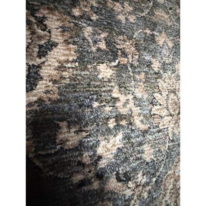 Vintage 35027 Traditional Persian Koum Distressed Floral Vine Border Soft Carved Textured Polypropylene Green/Beige/Cream/Blue Rug