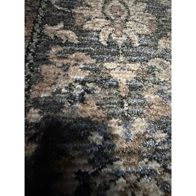 Vintage 35027 Traditional Persian Koum Distressed Floral Vine Border Soft Carved Textured Polypropylene Green/Beige/Cream/Blue Rug