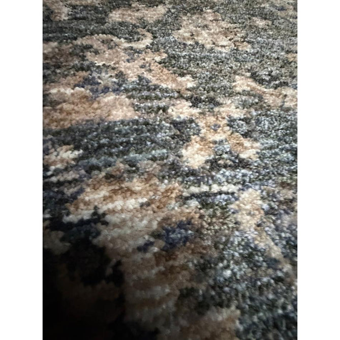 Vintage 35027 Traditional Persian Koum Distressed Floral Vine Border Soft Carved Textured Polypropylene Green/Beige/Cream/Blue Rug