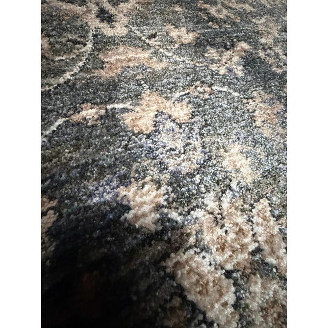 Vintage 35027 Traditional Persian Koum Distressed Floral Vine Border Soft Carved Textured Polypropylene Green/Beige/Cream/Blue Rug