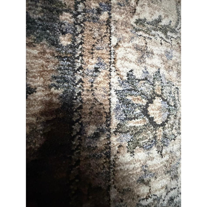 Vintage 35027 Traditional Persian Koum Distressed Floral Vine Border Soft Carved Textured Polypropylene Green/Beige/Cream/Blue Rug