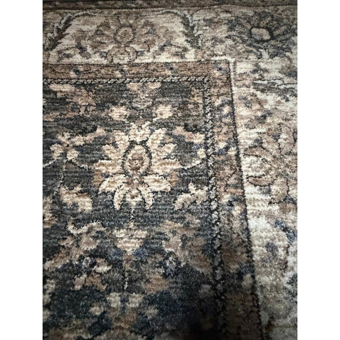Vintage 35027 Traditional Persian Koum Distressed Floral Vine Border Soft Carved Textured Polypropylene Green/Beige/Cream/Blue Rug