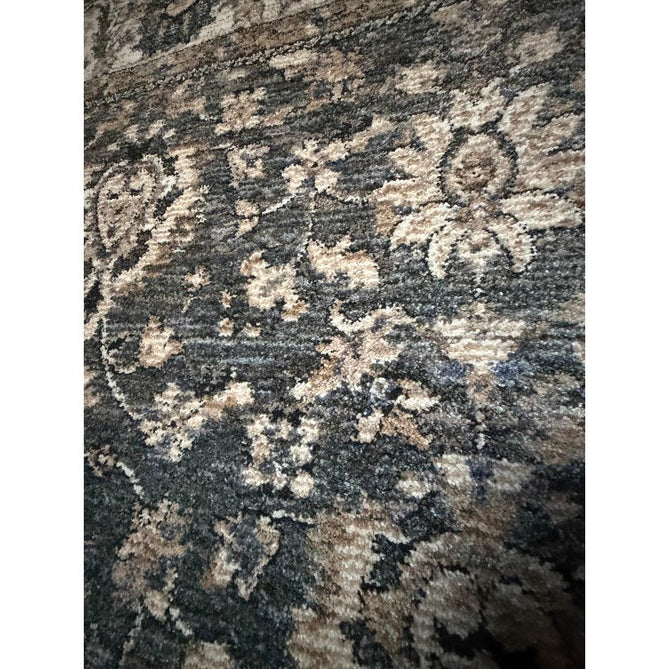 Vintage 35027 Traditional Persian Koum Distressed Floral Vine Border Soft Carved Textured Polypropylene Green/Beige/Cream/Blue Rug