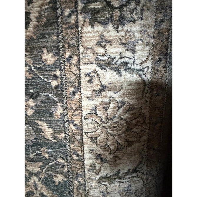 Vintage 35027 Traditional Persian Koum Distressed Floral Vine Border Soft Carved Textured Polypropylene Green/Beige/Cream/Blue Rug