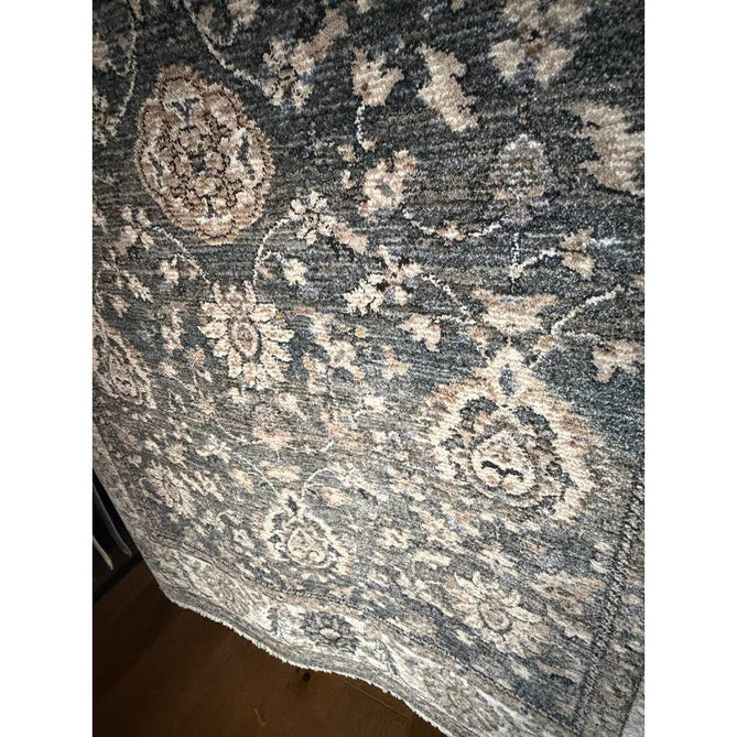 Vintage 35027 Traditional Persian Koum Distressed Floral Vine Border Soft Carved Textured Polypropylene Green/Beige/Cream/Blue Rug