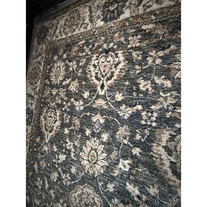 Vintage 35027 Traditional Persian Koum Distressed Floral Vine Border Soft Carved Textured Polypropylene Green/Beige/Cream/Blue Rug