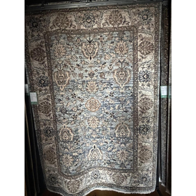 Vintage 35027 Traditional Persian Koum Distressed Floral Vine Border Soft Carved Textured Polypropylene Blue/Brown/Beige/Cream Rug